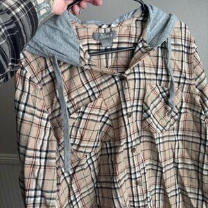 Neutral Plaid Women's Jacket with Hood